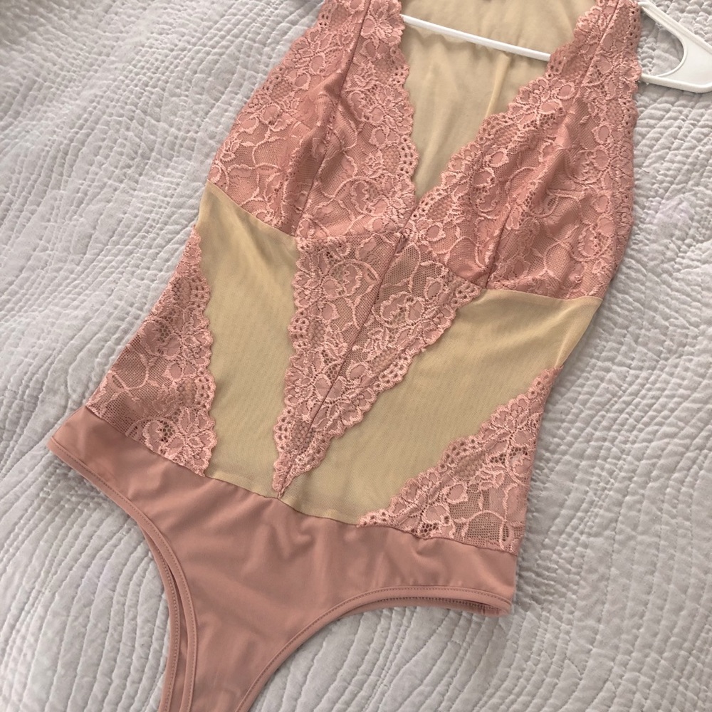SOLD! Lace mesh nude and mauve bodysuit!